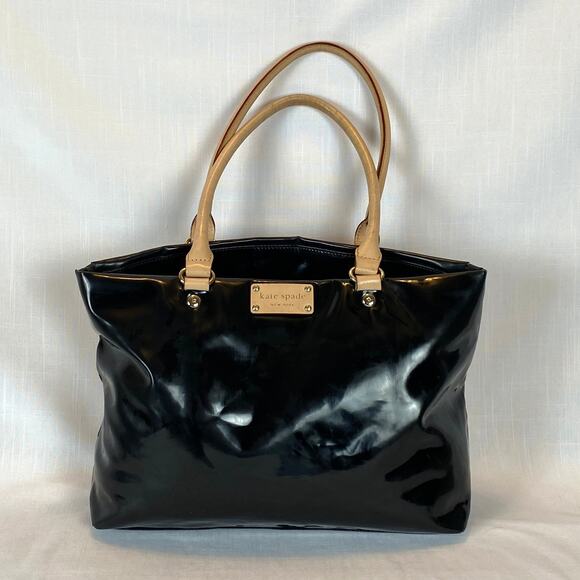 Arcadia Italian Black Patent Leather Luxury Designer Womens Shoulder Bag Tote - Picture 1 of 13